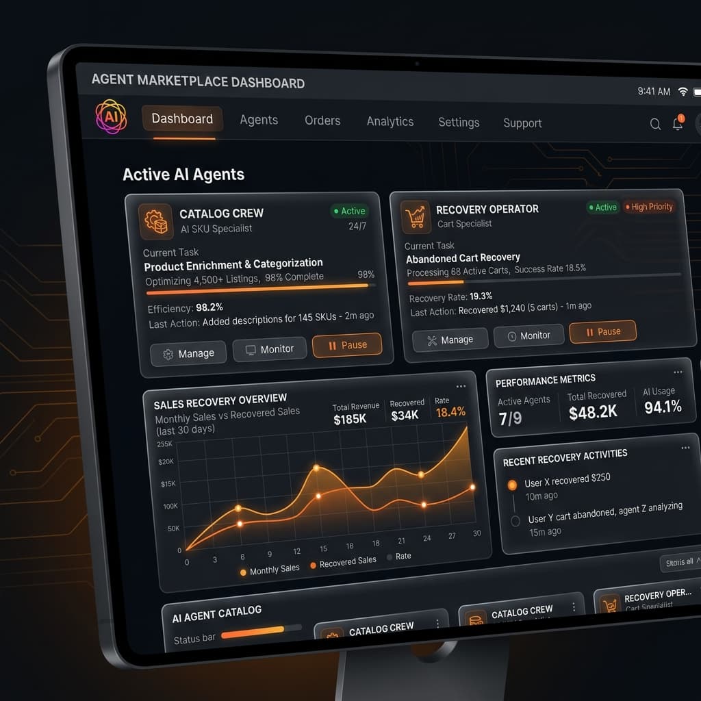 Marketplace agéntico — vista principal del dashboard